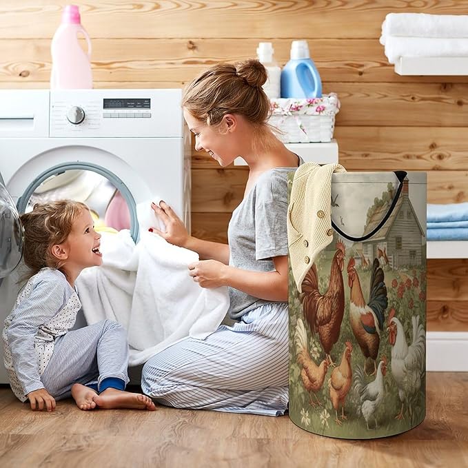 Chickens And Farm Laundry Hamper Waterproof Dirty Laundry Hamper Foldable Clothes Hampers Portable Clothes Storage Basket Large Storage Basket for Bathroom Bedroom
