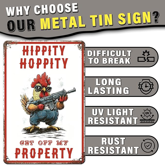 PEACHGARDEN Rooster Decor No Trespassing Metal Tin Sign Chicken Coop Accessories Farmhouse Wall Art for Home Vintage Warning Plaque for Garden Coop and Kitchen 8X12inch