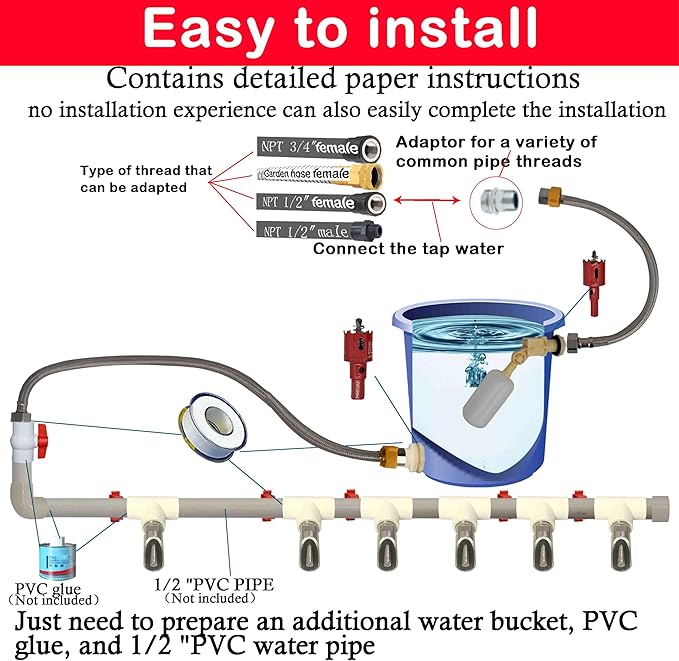Complete Set Pipeline Stainless Steel Pig Waterer System,Pig Waterer Nipples with Water Tank Connector,Automatic Pig Nipple Water Drinker,Pig Nozzle Nipple Drinker,Pig Water Nipple for Hog Piglet Goat
