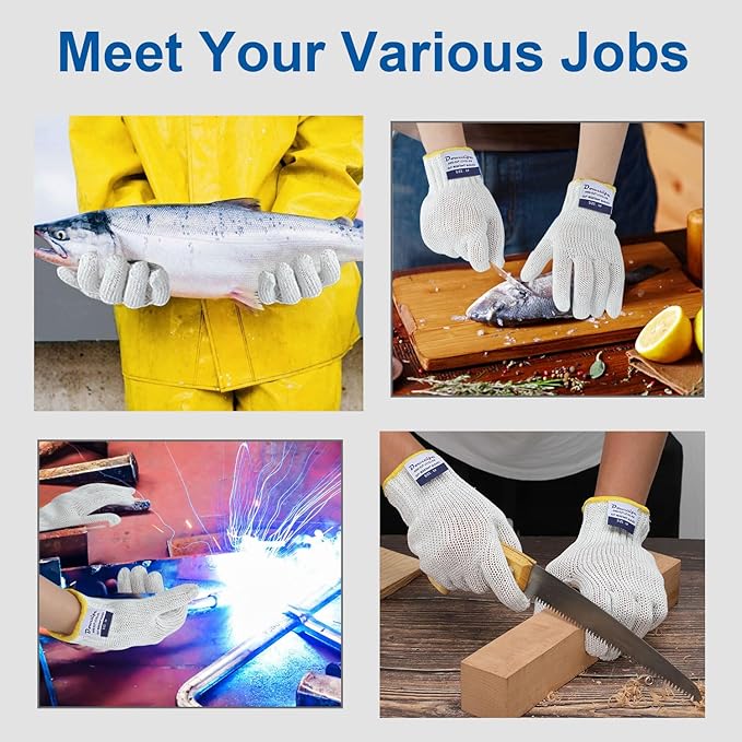 Dowellife Level 8 Reinforced Cut Resistant Gloves, Food Grade, Knife Safety Gloves for Meat Cutting, Oyster Shucking, Fish Fillet, Kitchen Slicing and Wood Carving, Small