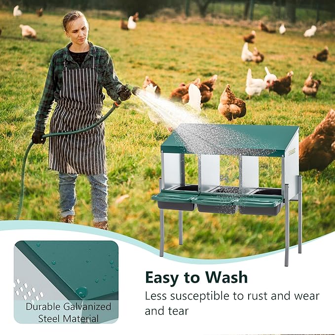 Nesting Boxes for Chickens, Chicken Nesting Boxes with Legs, Chicken Laying Box with Lid Cover, for Outdoor Chicken Coop Farm Yard (3-Hole Chicken Nest)