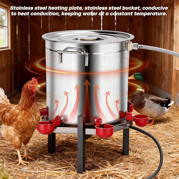 Heated Chicken Waterer 5 Gallon for Winter Automatic Chicken Water Bowl Heater Poultry Duck Drinker Watering System Chicken Coop Accessories