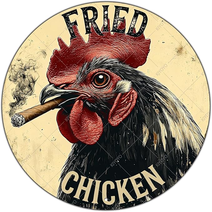 Farm Chicken Cock Hen Round Metal Tin Sign Rooster Fried Chicken Poster Home Decor Garage Bar Restaurant Kitchen Cafe Bar Pub Wall Art Decor 8 Inch