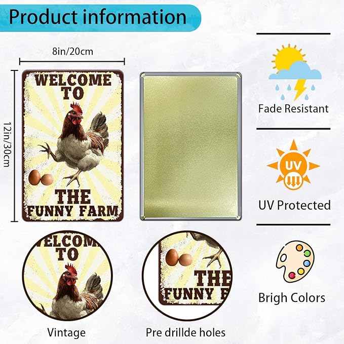 Funny Chicken Signs Welcome To Our Coop Chicken The Funny Farm Aluminium Sign Metal Chicken Signs Decor Home Ktichen Farm Are Wall 12x8 Inch Vintage Chicken Signs For Coop Metal Tin Poster