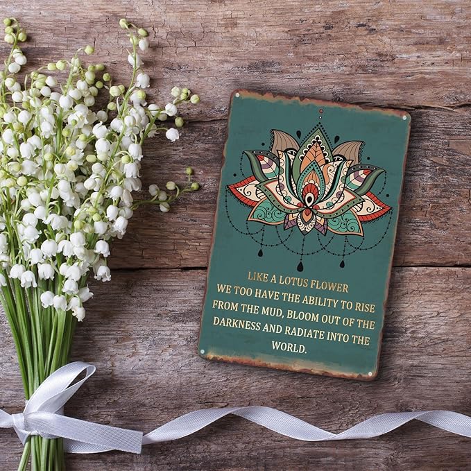 Sanwarm Metal Sign 8X12 Inch, Like A Lotus Flower Inspirational Lotus Vintage Tin Sign Wall Art Decor for Home, Living Room, Kitchen, Garden, Bedroom, Office, Hotel, Cafe And Pub Decoration