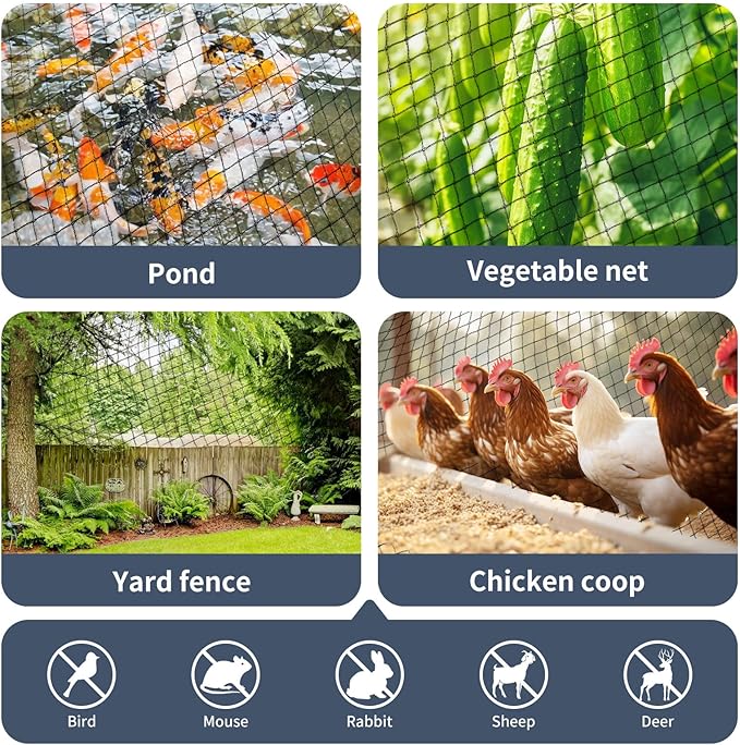 Koi Fish Pond Netting Shield 15ft x 20ft, Black Heavy Duty Pool Leaf net Cover, Protects Garden Pond from Birds,Cats & Predators Away, Durable & Stakes Included (Black)