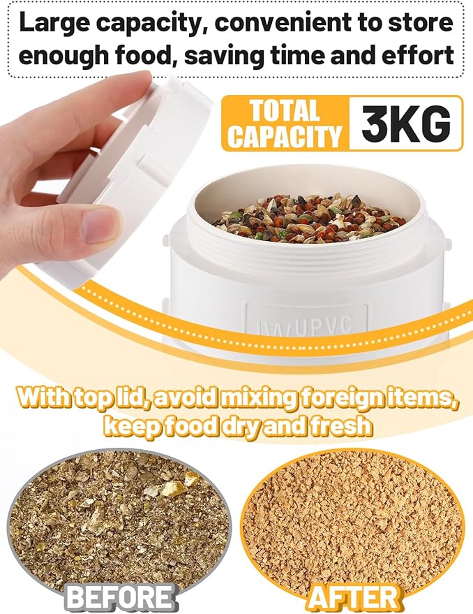 Automatic Chicken Feeder No Waste - 6.6 Pounds Large Capacity Heavy Duty PVC Pipe Hanging Chicken Feeder, Poultry Gravity Feed Port for Chicken Long Feeding
