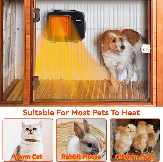 Dreyoo 600/300W Dog House Heater with Thermostat, Pet Heater with 6FT Anti Chew Cord and Safe Overheat Protection, 2 Heating Mode Pet Warmer for Dogs Chicken Coops Rabbits(Black,1 Pcs)