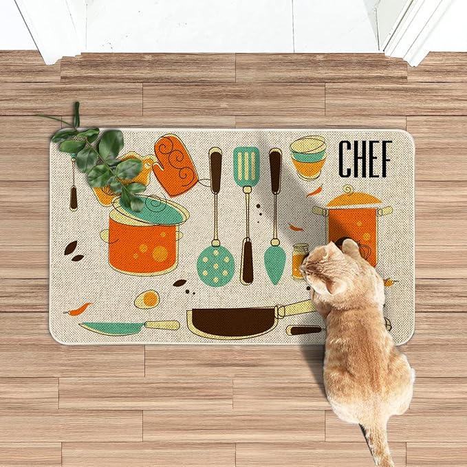 Roszwtit Farmhouse Kitchen Rugs and Mats, Chef Door Mat, Seasonal Washable Non-Slip Floor Mats for Home Kitchen Decor 30x17 Inch