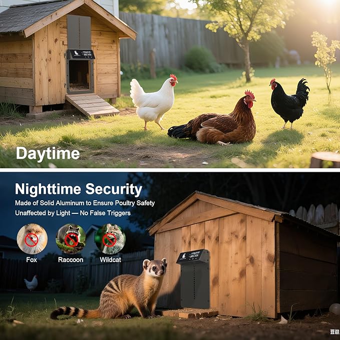 Automatic Chicken Coop Door with Anti-Pinch,Chicken Coop Door Solar Powered with LCD Screen,Electric Auto Chicken Coop Door with Timer&Light Sensor Chicken Door,Aluminum Automatic Chicken Door Opener