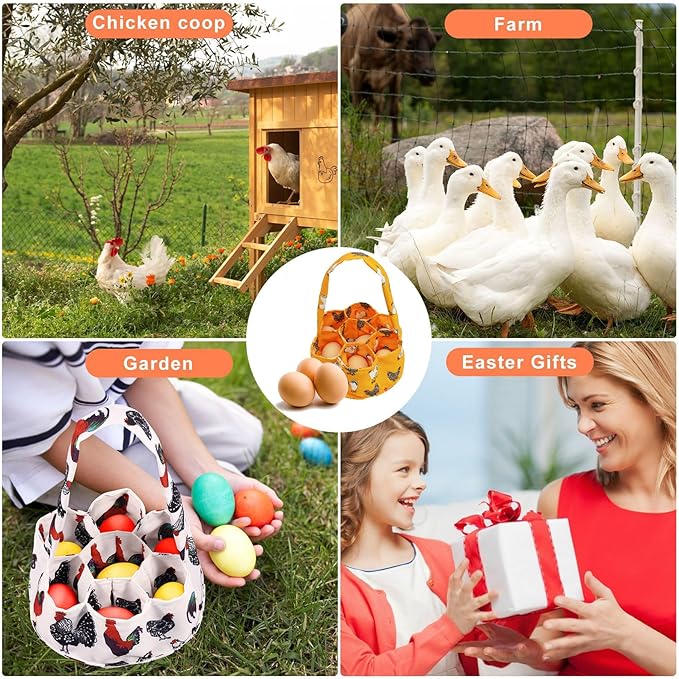 2 Pcs Egg Collecting Apron Chicken Gathering Basket with 7 Pouches Fresh Egg Holding Apron with 11 Pockets EW03