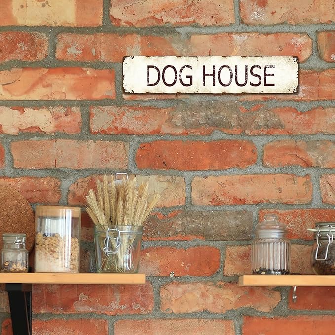 Funny Dog House Metal Sign - 4x16" Rustic Weatherproof Wall Art for Porch/Entryway - Gift for Dog Lovers, Puppy Parents and Pet Owners (Birthday, Christmas)