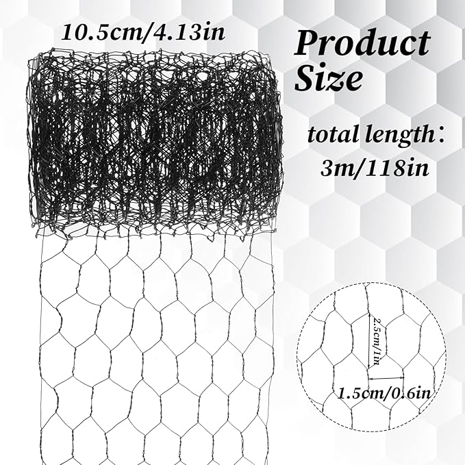 Chicken Wire for Crafts, 4.13in x 118in Sturdy Practical Chicken Wire Fence Multifunctional Wires Mesh Roll for Garden Floral Arrangements Craft Projects(Black)