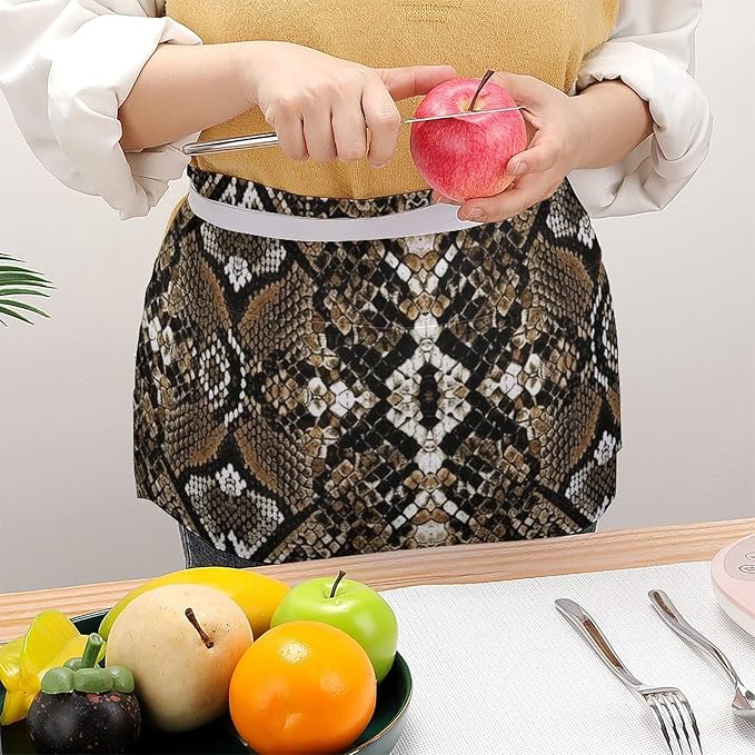 Unisex Chef Waiter Apron Waist Half Short Serving Aprons with 3 Pockets