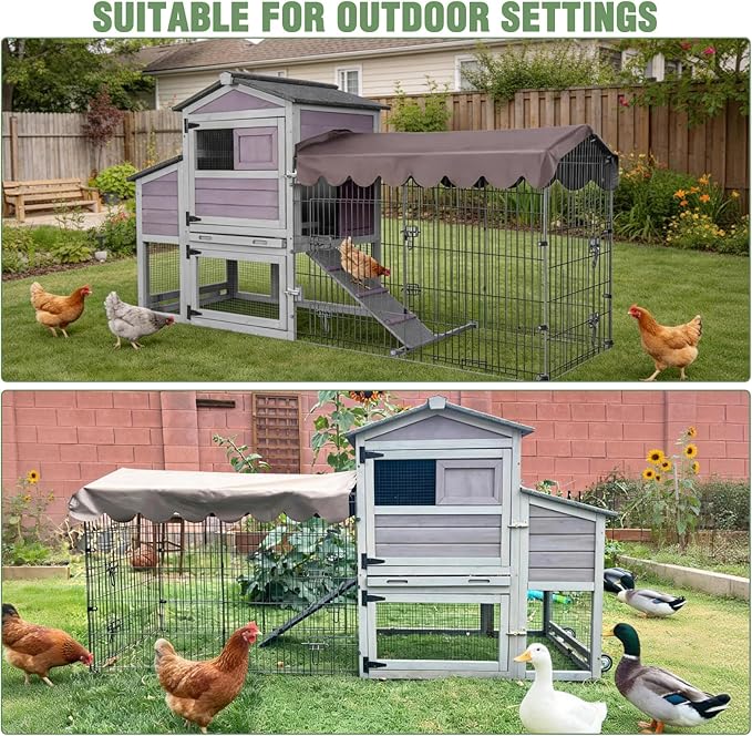 Large Mobile Chicken Coop with Run, 79" Outdoor Wooden Poultry Cage on Wheels, All-Steel Frame Hen House, Waterproof Roof, Nesting Box, for 4-6 Chickens