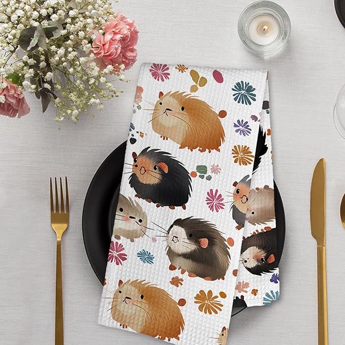 Guinea Pigs Gifts Kitchen Towel and Dish Towel, Guinea Pig Gifts for Women, Farmhouse Animal Floral Decor Hand Towels, Pet Lovers Decorative Hand Dish Tea Towels for Bathroom Kitchen, 16x24