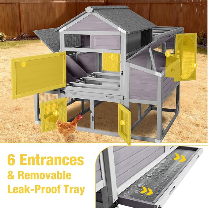 Extra Large Wooden Chicken Coop with Run, 6 Nesting Boxes & 6 Perches – Spacious Housing for 8-10 Chickens (118.11" L x 53.5" W x 49.53" H)
