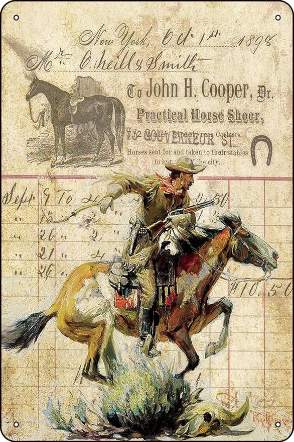 Vintage Cattle Rancher Art Horse Cowboy Livestock Rodeo Western Wall Decor - 8 x 12 inches Vintage Metal Sign