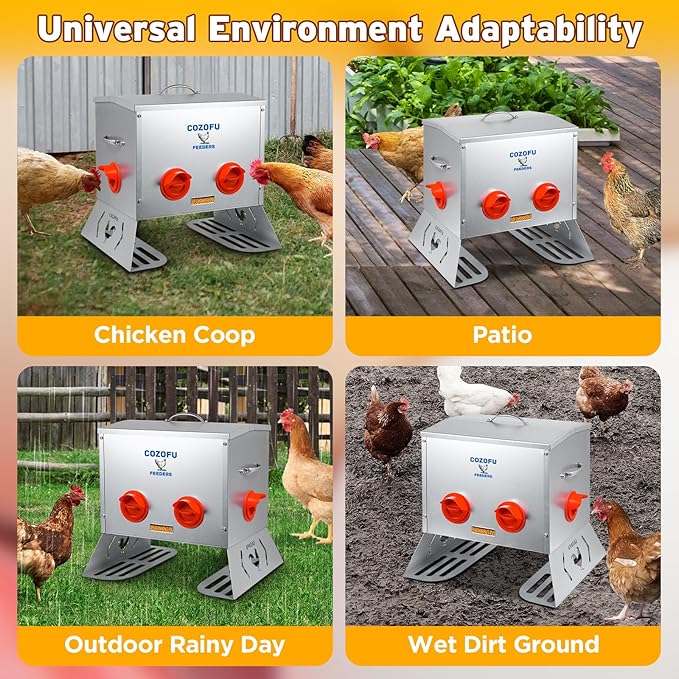 25 Pounds Automatic Chicken Feeder 6 Ports Large Gravity Fed Chicken Feeder with Transparent Window & Handle for Chickens Bantams Pheasants Poultry Coop Weatherproof