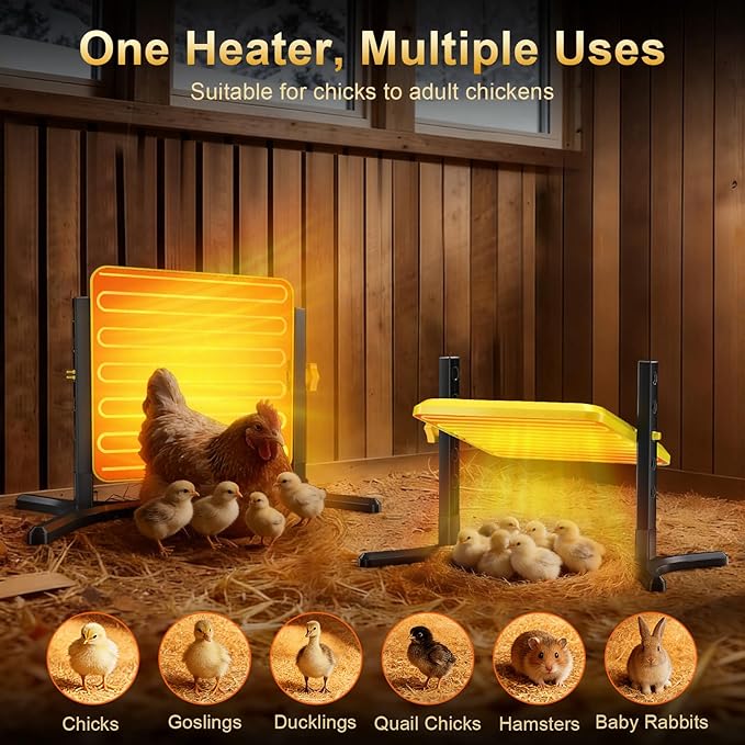 Brooder Plate for Chicks, 50–158℉ Chick Heat Plate with Smart Thermostat, UL Certified Radiant Heating Panel Brooder Heater, 5 Adjustable Heights & 360° Angle for Poultry Brooding & Chicken Coop Use