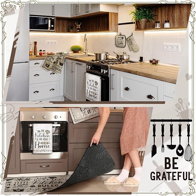 10 Pcs Attractive Style Kitchen Dish Towels Rugs Oven Mitts and Pot Holders Set Farmhouse Kitchen Decor Set for Women Mom Daughter Gift Cooking Baking Grilling (Rustic Farmhouse)