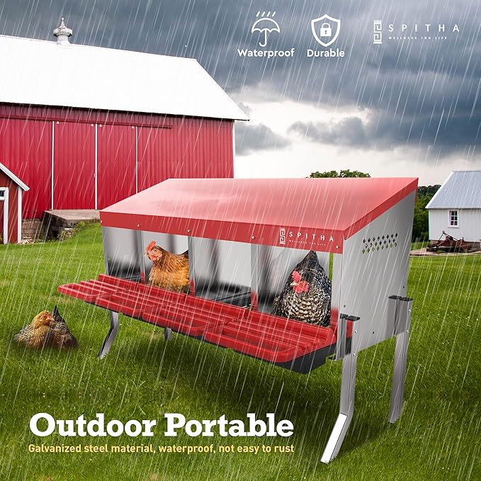 Nesting Boxes for Chickens – 4 Hole Roll Out Chicken Nesting Box with Reverse Egg Collection, Galvanized Steel Coop Nest with Perch, Fits Up to 20 Hens