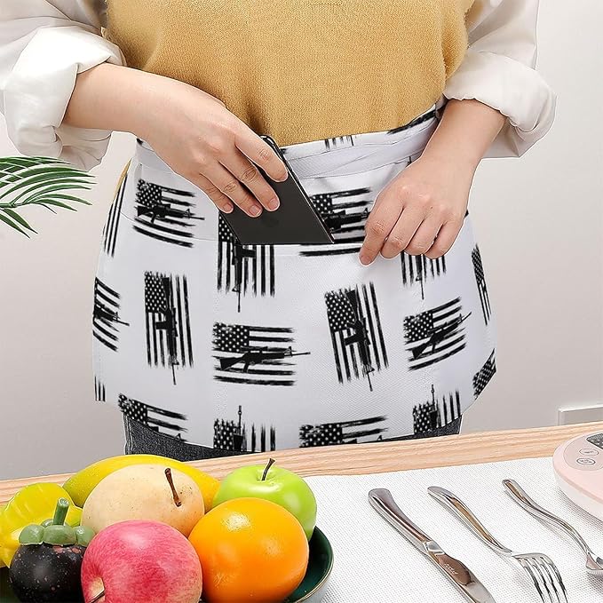 Server Apron with 3 Pockets Waist Waiter Waitress Half Apron Short Aprons