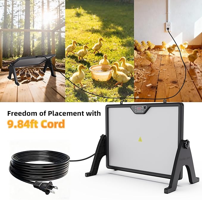 Smart Chick Brooder Heater Plate with Adjustable Temperature (86–167°F) & 0–12H Timer, Built-in Temperature Sensor, 12"x16" Dual-Sided Brooder Plate for Chicks, Remote Control & Adjustable Angle
