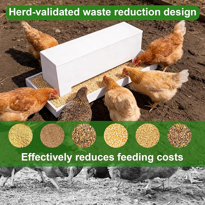 Large Chicken Feeder Trough 38", Heavy Duty Wooden Chicken Feeders with Crossbar, Holds 12 Chickens with Feed Storage Cabinet,Poultry Feeder Trough for Duck Geese Turkey Pigeon