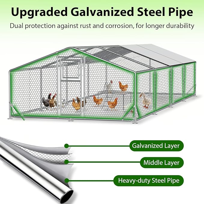 26x10FT Extra Large Metal Chicken Coop, Functional Split Door Chicken Coop Run with Cover & Hardware Cloth,Heavy Duty Chicken Pen with Aluminum Frame, Easy Setup Animal Run for Hen, Duck