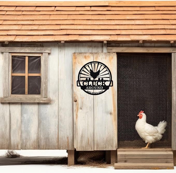 Tandefio 12" Fluffy Chicken Coop Metal Signs Funny Decor Gift for Kitchen Farmhouse Wall Art for Must Haves Chicken Coop Accessories(Around)