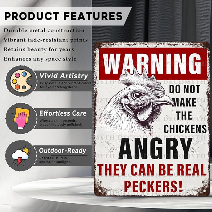 Chicken Coop Vintage Metal Tin Sign Warning Do Not Make The Chickens Angry Funny Outdoor Sign for Farm Wall Decor 12 * 16inch