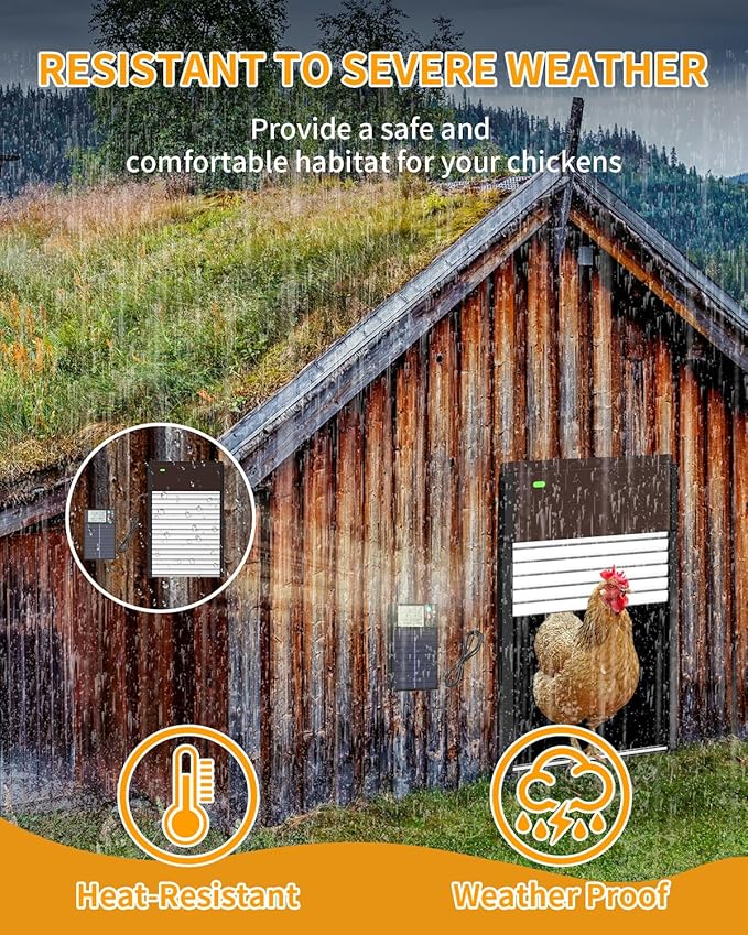 Large Automatic-Chicken-Coop-Door-Solar - Powered, LCD Display with Smart Timer, Light Sensor & Anti-Pinch Safety, Remote Control 4 Modes