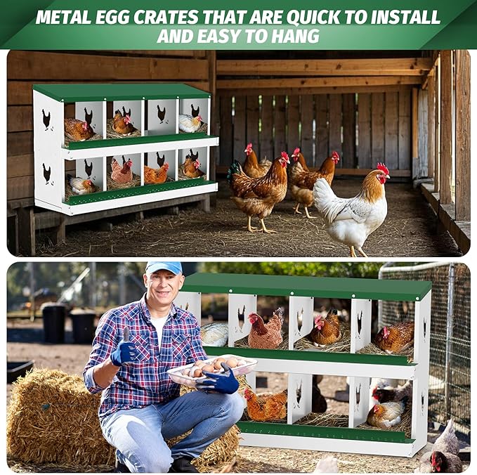 Chicken Nesting Boxes for Hens - 6&8&10 Compartments Roll Away Chicken Laying Boxes with Sturdy Metal Legs & Protective Lid Cover, Durable Galvanized Steel Construction, Easy Clean Design