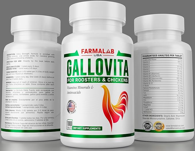 GALLOVITA para Gallos 100Tabs Vitamins Minerals Aminoacids for Rooster Hens Chickens Gamefowl Vitaminas Minerales Aminoacidos