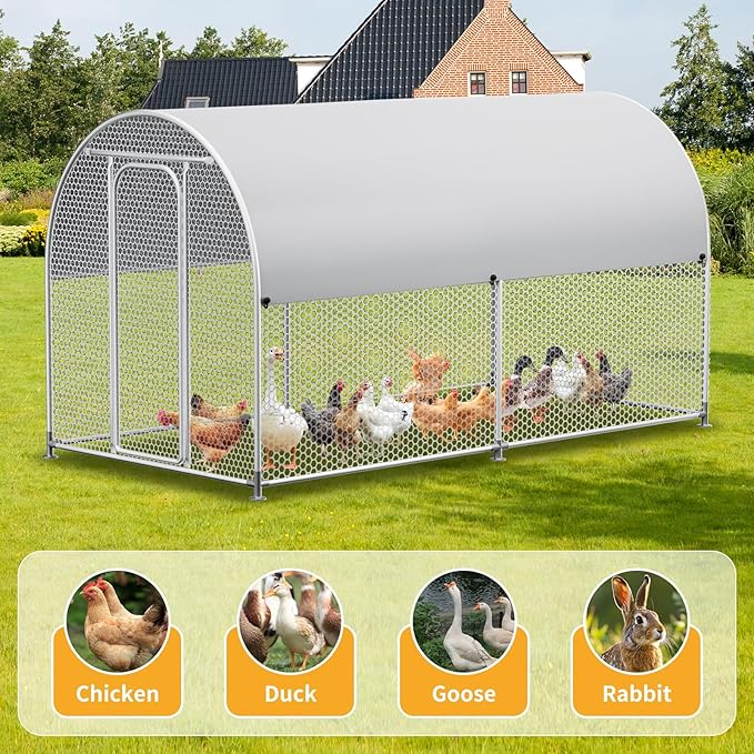Large Metal Chicken Coop, Walk-in Chicken Run for Yard with Waterproof UV Cover, Rounded-Top Poultry Cage for Quails, Ducks, Geese and Rabbits, 9.8 x 6.6 x 6.8 ft