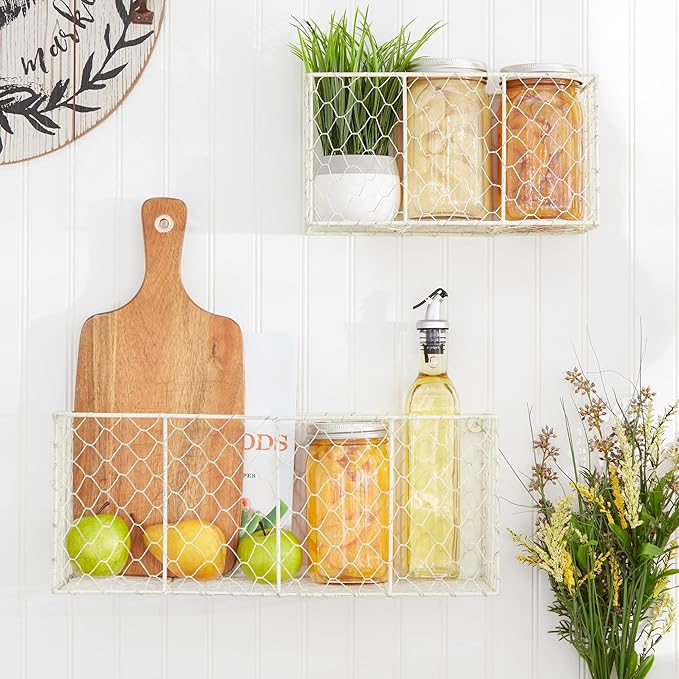 DII Chicken Wire Collection Farmhouse Vintage Wall Baskets, Small Basket, White
