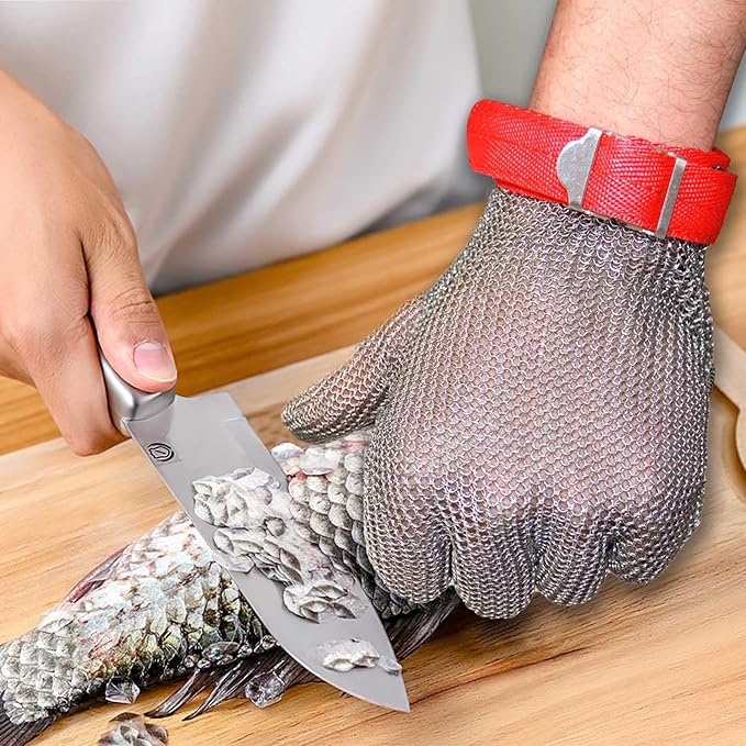 A9 Chainmail Glove, Cut Resistant Stainless Steel Butcher Glove for Cutting Meat & Fish Filleting