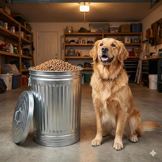 31 Gallon Galvanized Steel Trash Can with Lid - Heavy Duty Outdoor Metal Garbage Bin for Pet Food, Seed & Charcoal Storage - Rodent Proof, Weather Resistant & Rust Free