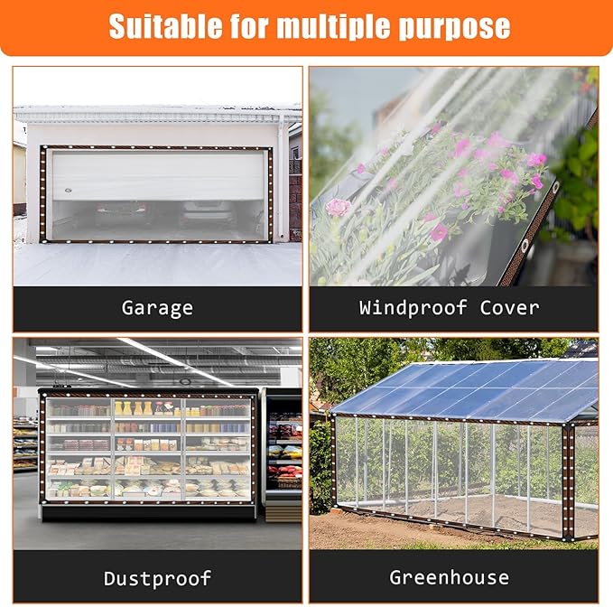 ZYP 8x20 FT Heavy Duty Clear Waterproof Tarps Outdoor Garden Rainproof Covering,Clear Vinyl Tarp with Grommets,Transparent Waterproof Tarpaulin for Covering Henhouse Porch Canopy Plant Camping