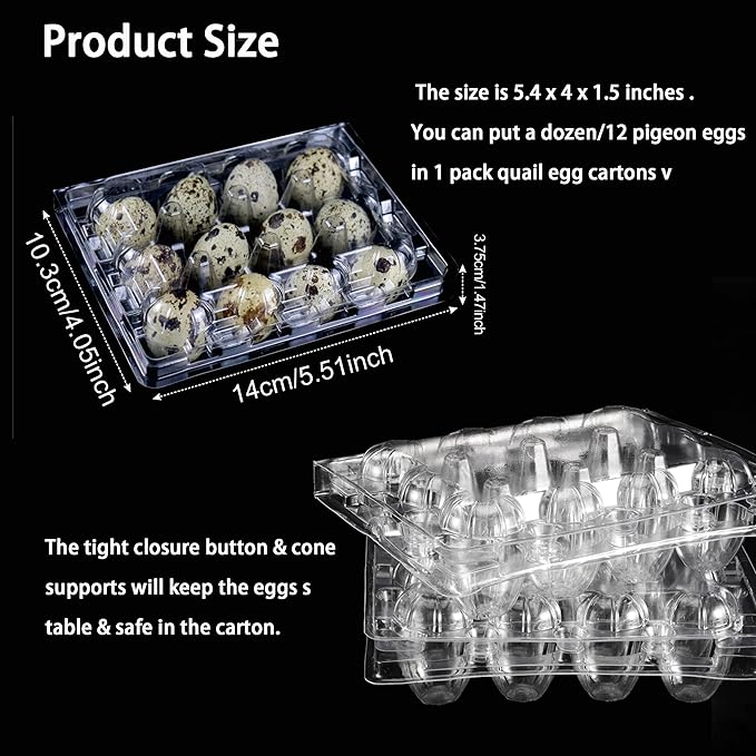Loving Basso 50 PCS Quail Egg Cartons Plastic Bulk,12 Grids Clear Storage Holders with Lids and Rubber Band,Stackable Quail Eggs Trays for Quail,Pheasant,Pigeon Eggs