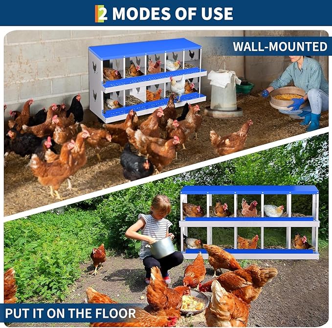 Chicken Nesting Box, 10 Compartments Laying Boxes for Chicken Hens Poultry Protect Eggs Chicken Coop Wall Mount Metal Nest Box for Chicken Coop