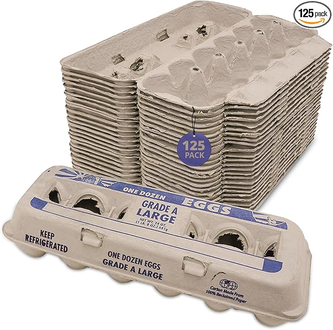 Stromberg's Grade A Large Printed Egg Cartons, Biodegradable and Eco-Friendly, Made From Recycled Materials, With Educational Prints for Safe Handling Instructions and Nutrition Facts, 125 Pack