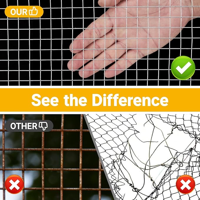 48in x 100ft Hardware Cloth Chicken Wire -1/2 Inch 19 Gauge Hot Dipped Galvanized After Welding Welded Wire Mesh, Rust-Proof Fencing for Gardens, Chicken Coops & Poultry Netting