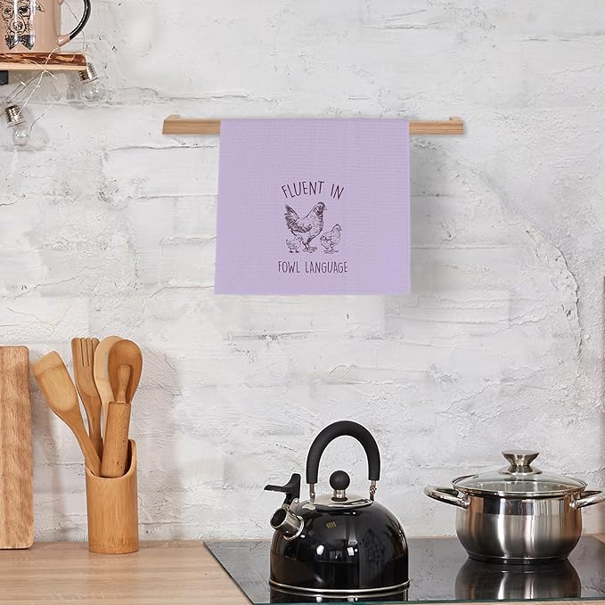Funny Chicken Kitchen Dish Towels 16x24 Inch, Purple Crazy Chicken Gifts for Chicken Lover Chicken Mom, Fluent in Fowl Language Decorative Hand Towels Tea Towels for Farmhouse Home