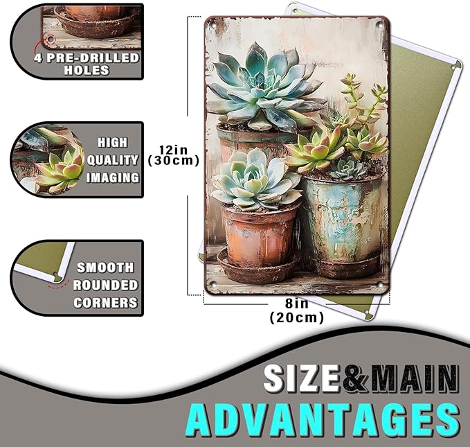 Vintage Tin Sign Metal Home Decor Flower Art Wall Sign Decor Southwestern Art for Home Kitchen Bar Room 12x16inch