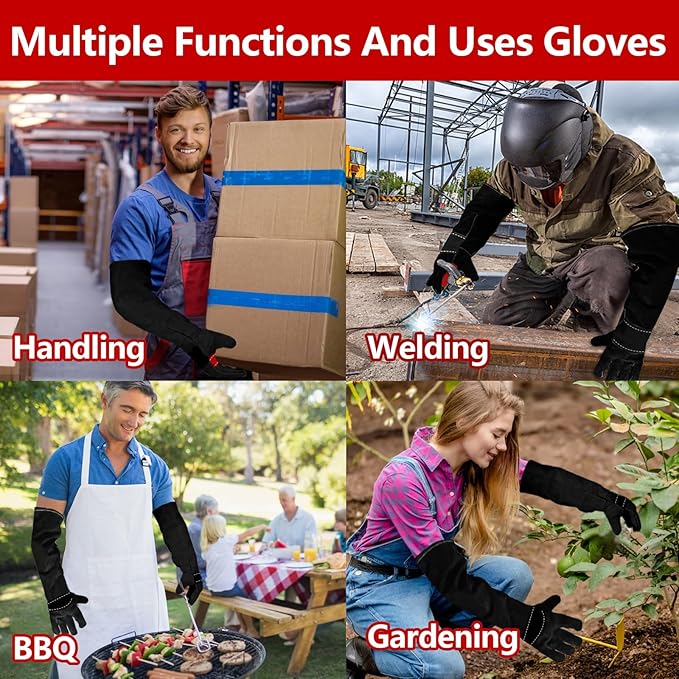 Animal Handing Gloves Bite Proof,Leather Welding Gloves,Multipurpose Puncture Proof Glove for Dog,Cat,Reptile,Snake