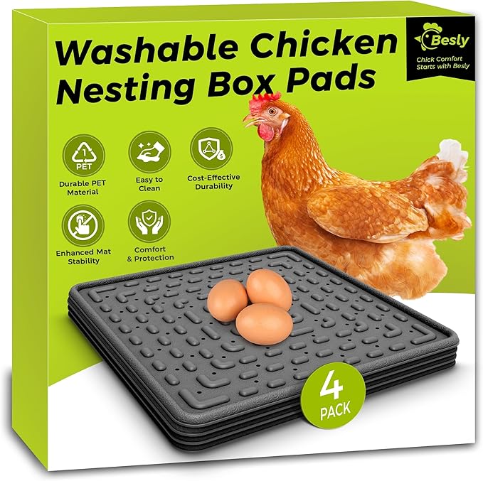 Washable & Reusable Nesting Pads for Chicken Coop - 4Pcs Chicken Nest Mats - Durable 12"x 12" Plastic Nest Box Pads for Egg Laying Hens (Soft, Easy Clean, Premium)