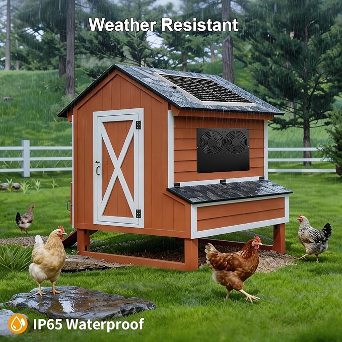 25W Metal Frame Solar Powered Fan with Battery, IP65 Waterproof Solar Exhaust/Intake Fan for Chicken Coop, Greenhouse, Dog House and Shed, Low Noise (16.4FT Cord)