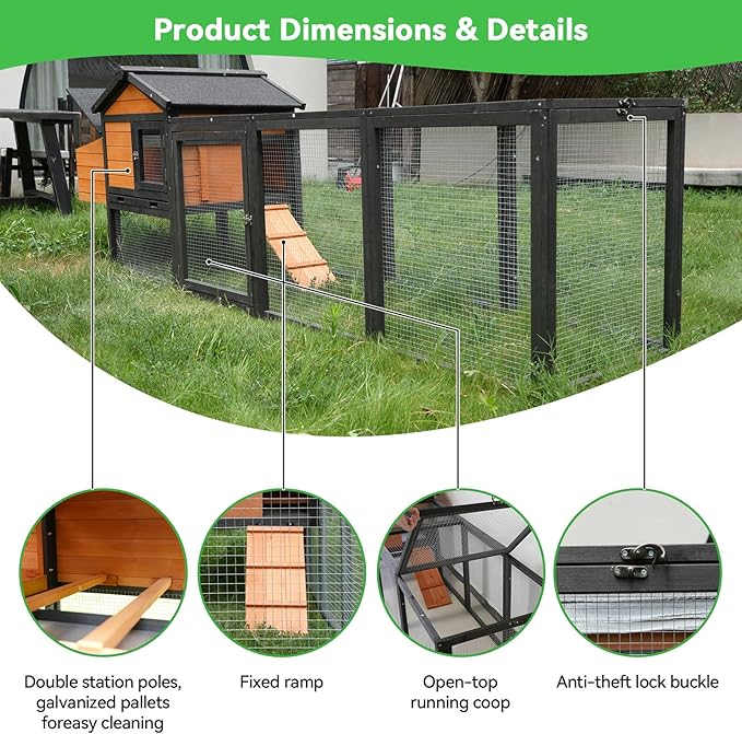 Chicken Coop for 2-6 Chickens Outdoor Wooden Hen House Poultry Pet Hutch for Backyard with Run Cage & Nesting Box(Brown)